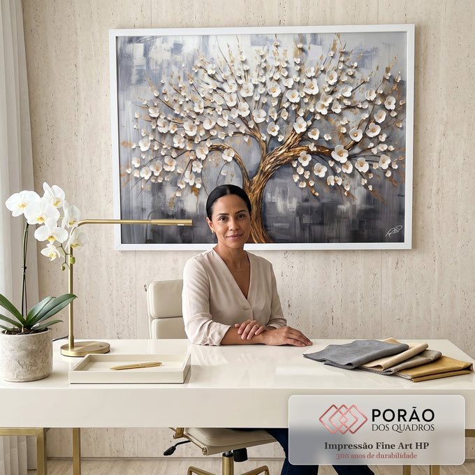 Quadro Decorativo Árvore da Vida Dourada: Luxo e Inspiração em escritorio moderno - quadros decorativos para sala