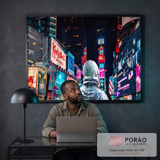 Quadro Decorativo Explorador Urbano: Astronauta Surreal em escritorio moderno - quadros decorativos para sala