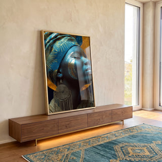 Quadro Decorativo Elegância Azul Feminino Abstrato em ambiente decorado - quadros decorativos para sala
