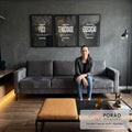 Quadro Decorativo Motivacional Trio: Foco, Execução e Tenacidade - Arte Inspiradora para Sua Casa em sala de estar moderna - quadros decorativos para sala