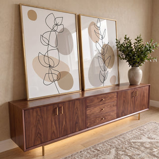 Quadro Decorativo Bege Abstrato: Elegância Única em ambiente decorado - quadros decorativos para sala
