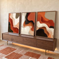Quadro Decorativo Tríptico Orgânico em ambiente decorado - quadros decorativos para sala