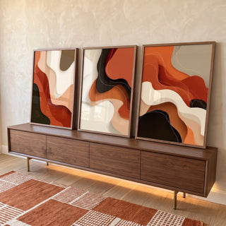 Quadro Decorativo Tríptico Orgânico em ambiente decorado - quadros decorativos para sala