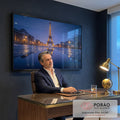 Quadro Decorativo Torre Eiffel Noturna em escritorio moderno - quadros decorativos para sala