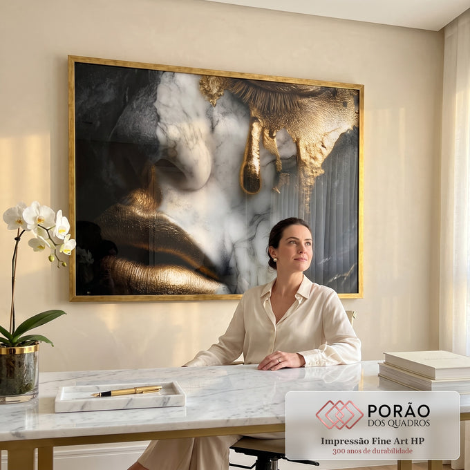 Quadro Decorativo Face Dourada Moderna em escritorio moderno - quadros decorativos para sala