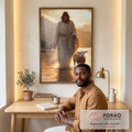 Quadro Decorativo Jesus e o Cordeiro ao Entardecer em escritorio moderno - quadros decorativos para sala