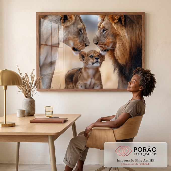 Quadro Decorativo A Simplicidade da Família de Leões Amor e União em escritorio moderno - quadros decorativos para sala
