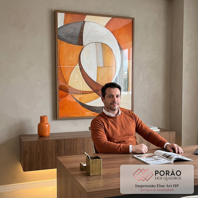 Quadro Decorativo Boho Arte Geométrica em Tons Quentes em escritorio moderno - quadros decorativos para sala