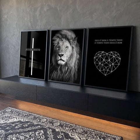 Quadro Decorativo Leão Majestoso: Transcenda com Fé em ambiente decorado - quadros decorativos para sala