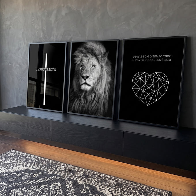 Quadro Decorativo Leão Majestoso: Transcenda com Fé em ambiente decorado - quadros decorativos para sala