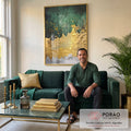Quadro Decorativo Abstração Verde e Dourado: Inspire-se! em sala de estar moderna - quadros decorativos para sala