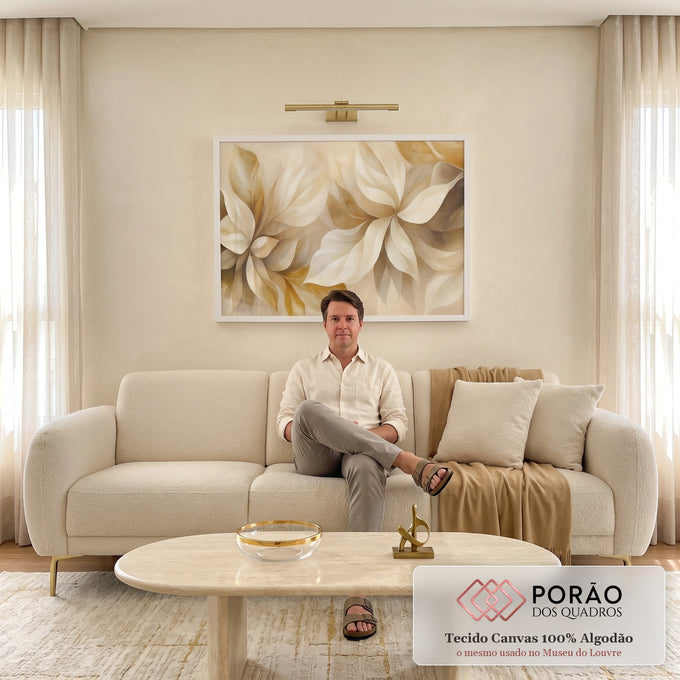 Quadro Decorativo Folhas Elegantes em sala de estar moderna - quadros decorativos para sala