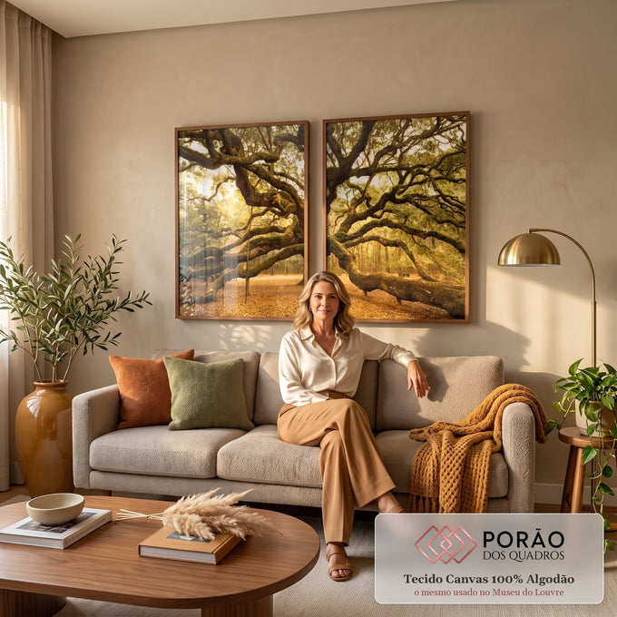 Quadro Decorativo Refúgio Florestal - Luz e Verde que Encantam em sala de estar moderna - quadros decorativos para sala