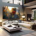 Quadro Decorativo Belíssima Borboleta Monarca em Jardim - quadros decorativos 1 Tela, 1 Tela Horizontal - em escritorio elegante