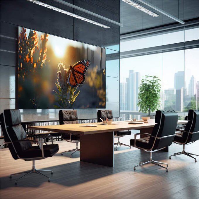 Quadro Decorativo Belíssima Borboleta Monarca em Jardim - quadros decorativos para sala 1 Tela, 1 Tela Horizontal - em living room premium
