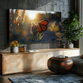 Quadro Decorativo Belíssima Borboleta Monarca em Jardim - quadros decorativos para sala 1 Tela, 1 Tela Horizontal - em ambiente decorado