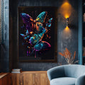 Quadro Decorativo: Borboletas Coloridas, Um Toque de Magia - quadros decorativos para sala 1 Tela Vertical, 3 Telas - em ambiente decorado