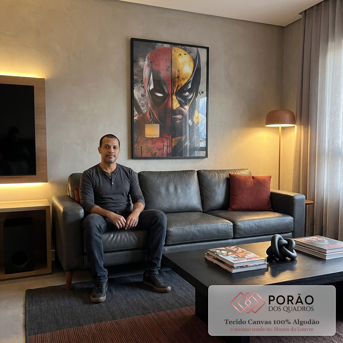 Quadro Decorativo Dualidade Heroica Energia e Fúria em Contraste em sala de estar moderna - quadros decorativos para sala