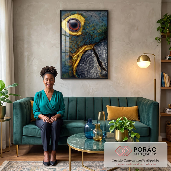 Quadro Decorativo Papagaio Colorido em sala de estar moderna - quadros decorativos para sala
