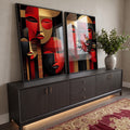 Quadro Decorativo Arte de Rostos Estilizados em ambiente decorado - quadros decorativos para sala