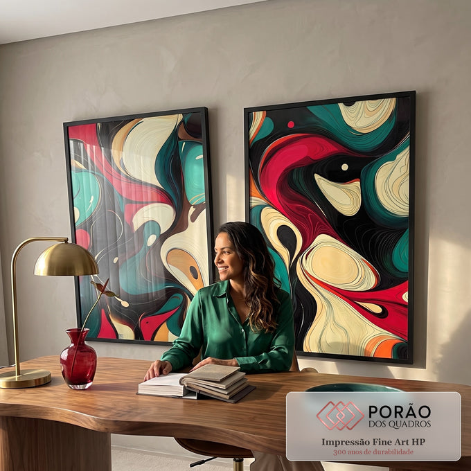 Quadro Decorativo Abstrato com Cores Vibrantes em escritorio moderno - quadros decorativos para sala