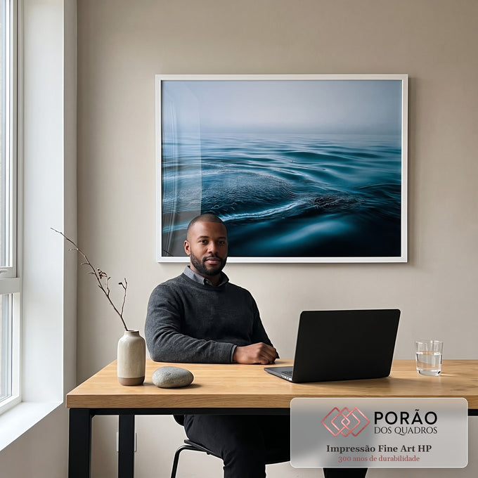 Quadro Decorativo Serenidade Azul do Mar em escritorio moderno - quadros decorativos para sala