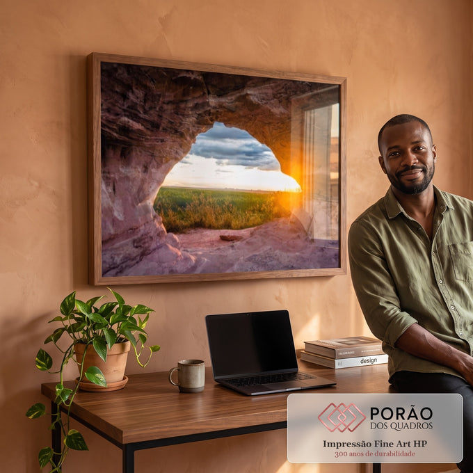 Quadro Decorativo Caverna ao Amanhecer: Ilumine seu Lar em escritorio moderno - quadros decorativos para sala