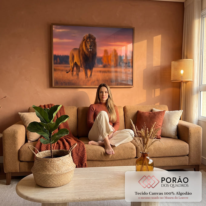 Quadro Decorativo Leão Majestoso em sala de estar moderna - quadros decorativos para sala