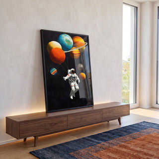 Quadro Decorativo Astronauta com Sistema Solar: Arte Espacial em Canvas em ambiente decorado - quadros decorativos para sala