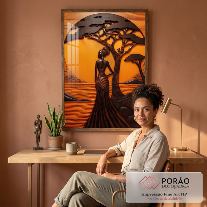 Quadro Decorativo Afro Força e Tradição em escritorio moderno - quadros decorativos para sala