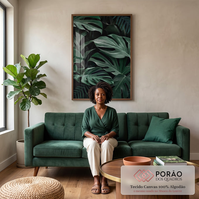 Quadro Decorativo Folhagem Tropical: Elegância Pura em sala de estar moderna - quadros decorativos para sala