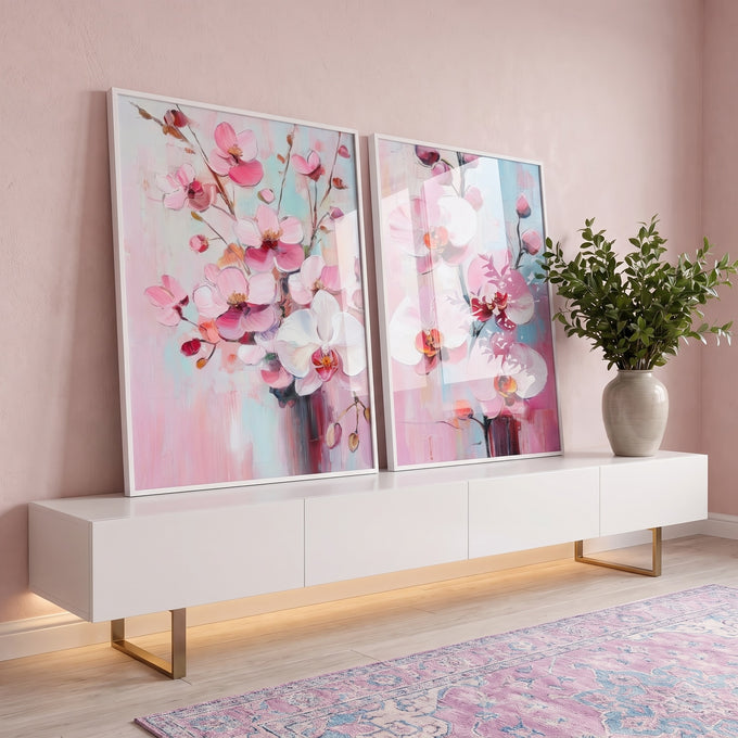 Quadro Decorativo Flores de Orquídeas - Elegância e Serenidade em sua Parede em ambiente decorado - quadros decorativos para sala