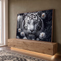 Quadro Decorativo Animal - Tigre Branco em ambiente decorado - quadros decorativos para sala