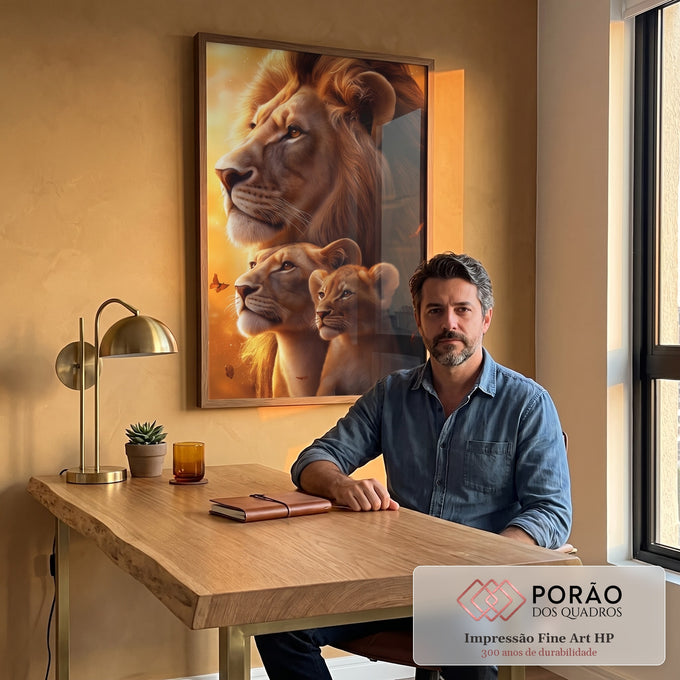 Quadro Decorativo Leões Profundidade da Família em escritorio moderno - quadros decorativos para sala