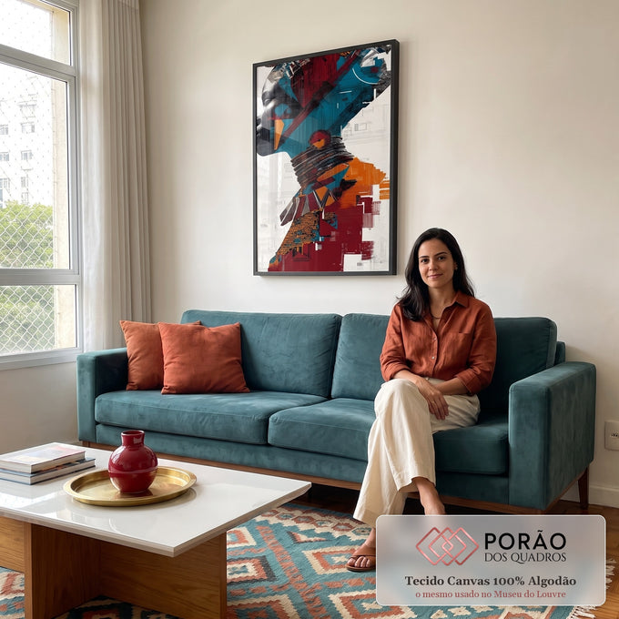 Quadro Decorativo Silhueta Feminina Vibrante em sala de estar moderna - quadros decorativos para sala