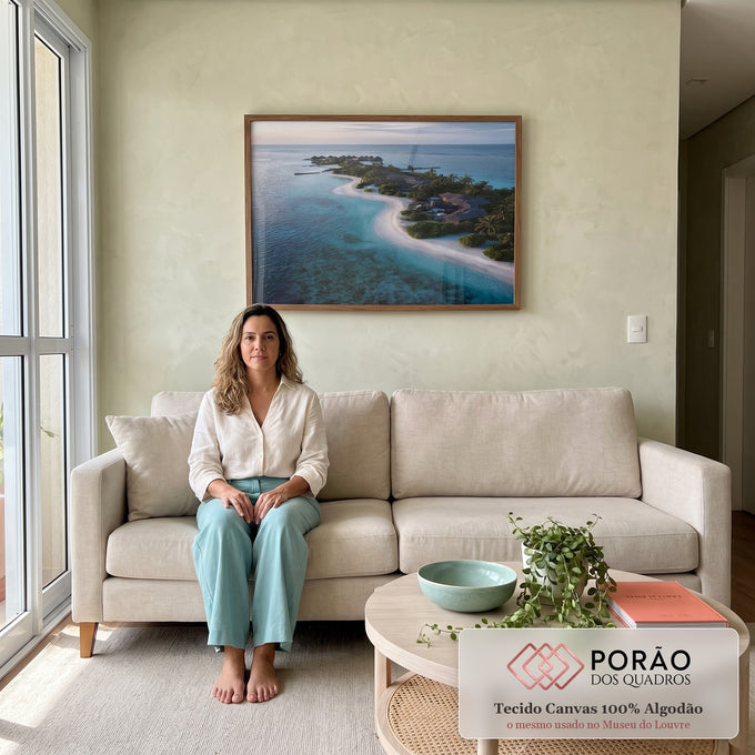 Quadro Decorativo Ilha Tropical em Relaxamento em sala de estar moderna - quadros decorativos para sala