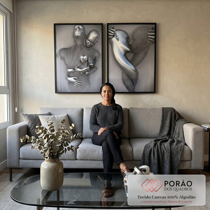 Quadro Decorativo: Elegância Metálica em Abstrato em sala de estar moderna - quadros decorativos para sala