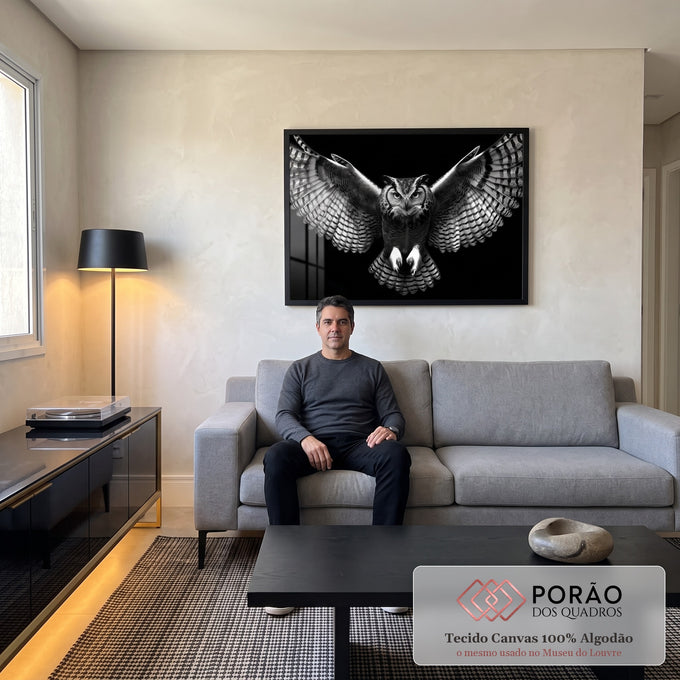 Quadro Decorativo A Elegância da Coruja em sala de estar moderna - quadros decorativos para sala