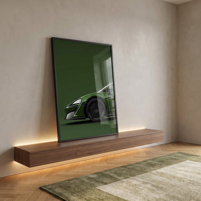 Quadro Decorativo Super Carro Esverdeado Estilo e Aventura em ambiente decorado - quadros decorativos para sala