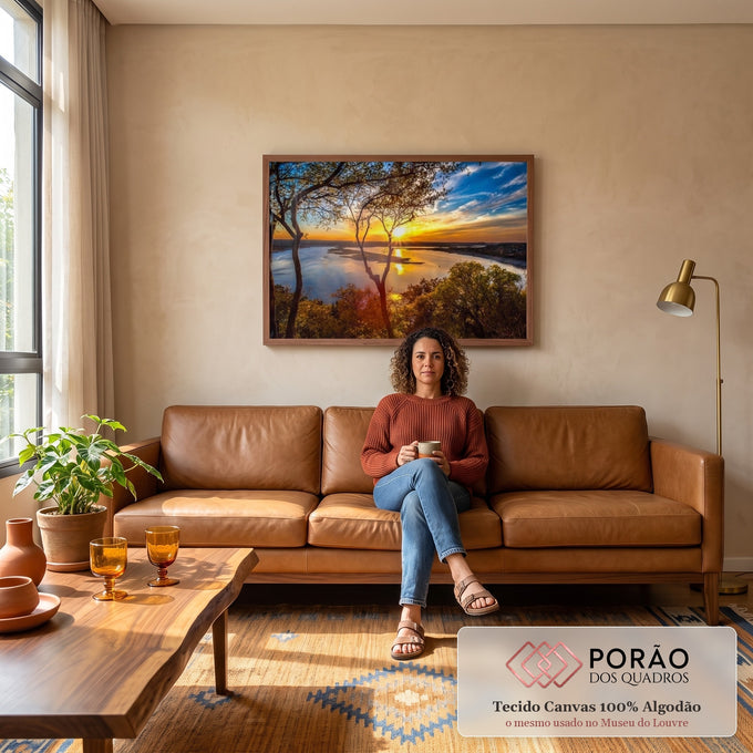 Quadro Decorativo O Encanto do Entardecer: Sinta a Paz em sala de estar moderna - quadros decorativos para sala