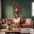 Quadro Decorativo Místico: Flores e Insetos Sob a Luz da Lua em sala de estar moderna - quadros decorativos para sala
