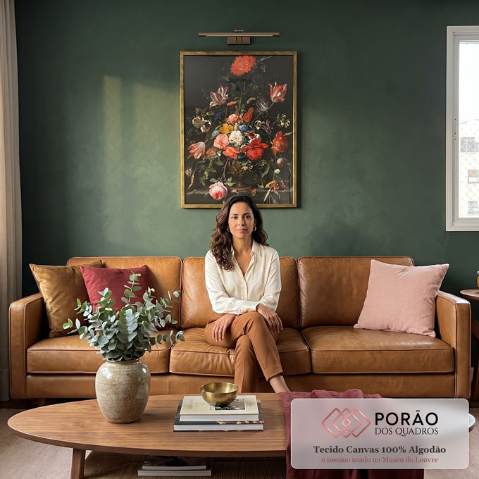 Quadro Decorativo Místico: Flores e Insetos Sob a Luz da Lua em sala de estar moderna - quadros decorativos para sala