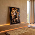 Quadro Decorativo Família de Leão com 3 Filhotes em ambiente decorado - quadros decorativos para sala