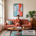 Quadro Decorativo - Frida Kahlo Abstrato em Azul e Vermelho em sala de estar moderna - quadros decorativos para sala
