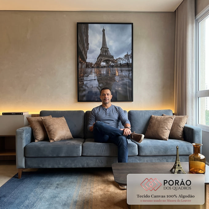Quadro Decorativo Torre Eiffel Nostálgica em sala de estar moderna - quadros decorativos para sala
