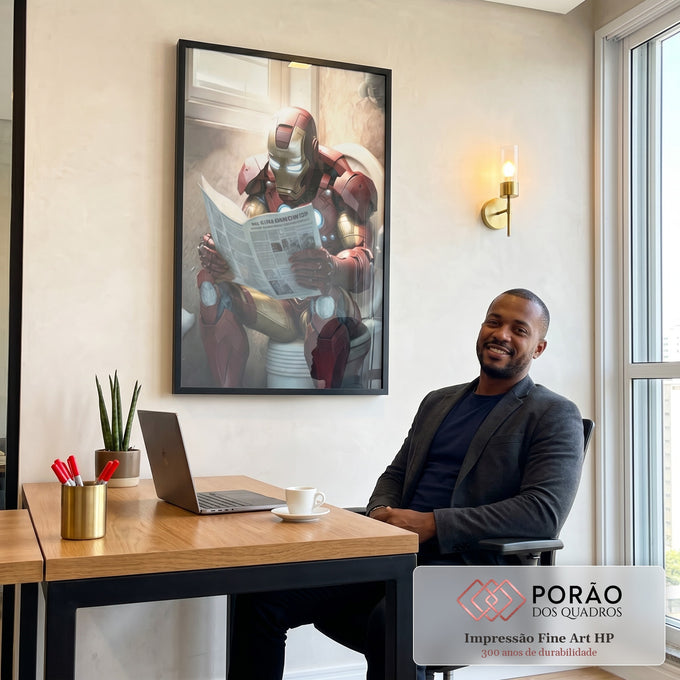 Quadro Decorativo Fascinante Homem de Ferro Lendo em escritorio moderno - quadros decorativos para sala