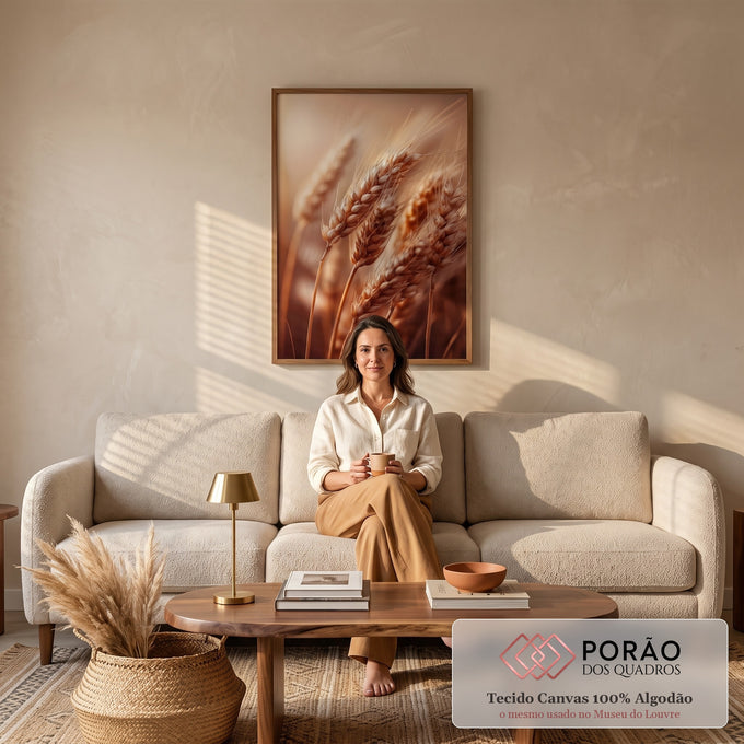 Quadro Decorativo Espigas de Trigo Douradas em sala de estar moderna - quadros decorativos para sala
