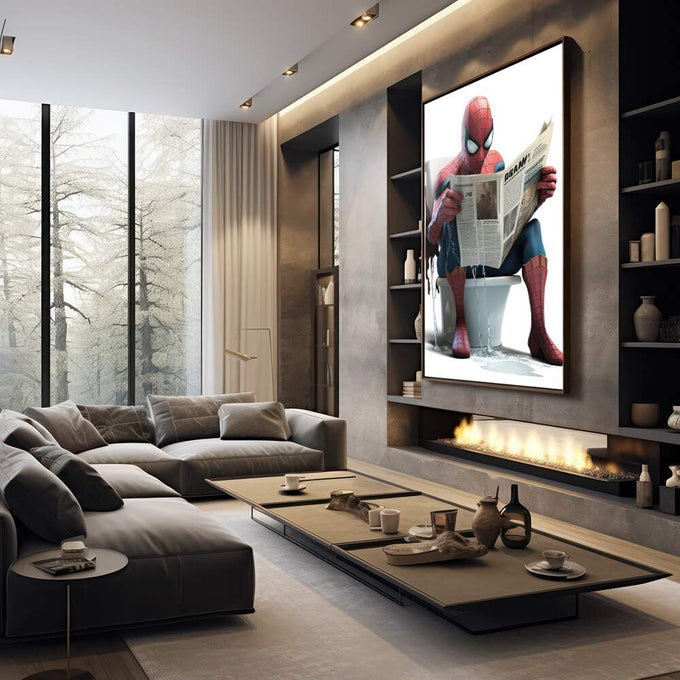 Quadro Decorativo Inusitado: Homem Aranha em Pausa - quadros decorativos para sala 1 Tela, 3 Telas - em living room premium