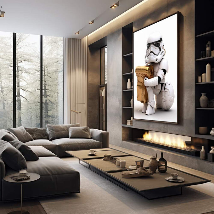 Quadro Decorativo Soldado Galáctico: Aventura e Paixão - quadros decorativos para sala 1 Tela Vertical, 3 Telas - em living room premium