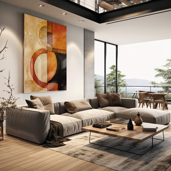 Quadro Decorativo Boho: Viagem às Cores Quentes - quadros decorativos para sala 1 Tela Vertical, 3 Telas - em living room premium